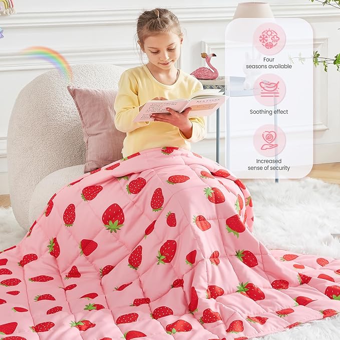 HOSUKKO Weighted Blanket - 5 lbs Pink Strawberry Heavy Blanket - Small Size Breathable Blanket(36 * 48 inches, 5 lbs)