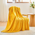 NEWCOSPLAY Super Soft Twin Blanket Yellow Premium Silky Flannel Fleece 3D Waffle Checkered Lightweight Bed Blanket All Season Use (Mustard Yellow, Twin(60"x80"))