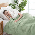 Amélie Home Knit Throw Blanket, Soft Chenille Cozy Breathable Checkered Chunky Decorative Blanket for Couch, Bed & Sofa, French-Inspired Lightweight Warm Gift for Women, Sage Green, 50"x60"