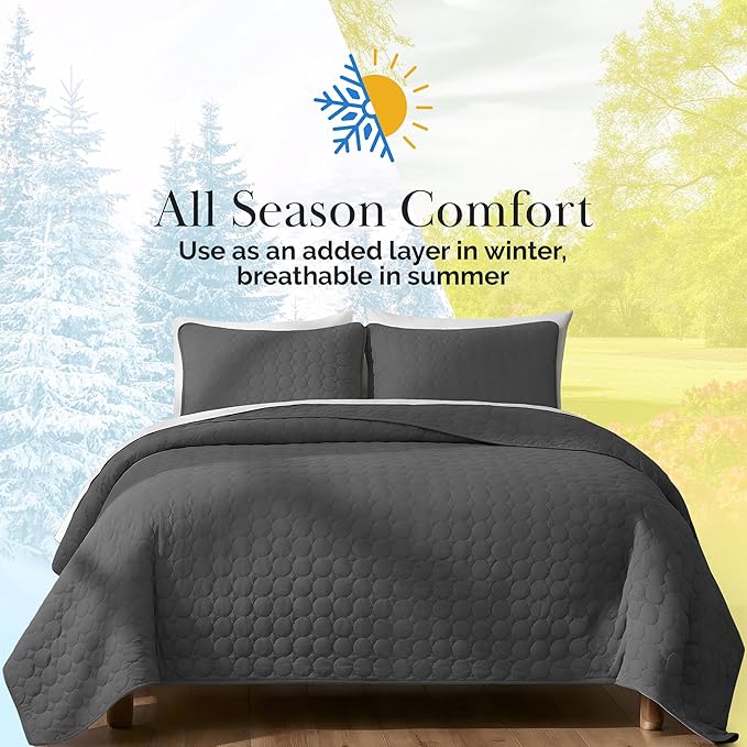 Southshore Fine Living, Inc. Oversized California King Quilts Bedding Set, Lightweight Quilt, Soft Coverlet, 3-Piece Bedspread Set with Two Matching Quilted Pillow Shams, King/California Size, Slate