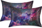 Nebula Galaxy Sky Satin Pillowcase for Hair and Skin, Purple Galaxy Space Silk Pillow Case with Envelope Closure, King Size 20x40 inches, 1 PC