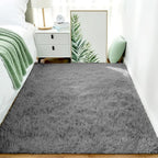 Shag Grey Rug 4x6 Area Rugs for Bedroom Dorm Living Room, Non-Slip Ultra Soft Fluffy Area Rugs for Kids Room, Girls Room, Study, Office, Playroom, Easy to Clean, Modern Carpet Décor