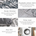 ALEISSEL Natural Cotton 3pcs Botanical Comforter Sets King Size-Dark Gray Comforter with Luxurious Blue & Gray Leaves on White, Reversible Lightweight Floral Bedding Sets(King 104"×90")