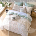 ALEISSEL Faded Blush Floral Cotton Comforter Queen Size - 3PC Lightweight Bedding Sets with Soft Alternative Fill, Vintage-Inspired Delicate Botanical Patterns, Muted Sage Reversible Design