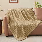 BEDELITE Camel Throw Blanket Twin Size for Bed- Super Soft and Warm 3D Checkered Fluffy Fuzzy Fleece Blanket, Luxurious Plush Cozy Blanket for Room Decor Fall and Winter, 60x80 inches