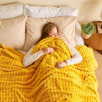 NEWCOSPLAY Super Soft King Blanket Yellow Premium Silky Flannel Fleece 3D Waffle Checkered Lightweight Bed Blanket All Season Use (Mustard Yellow, King(90"x110"))
