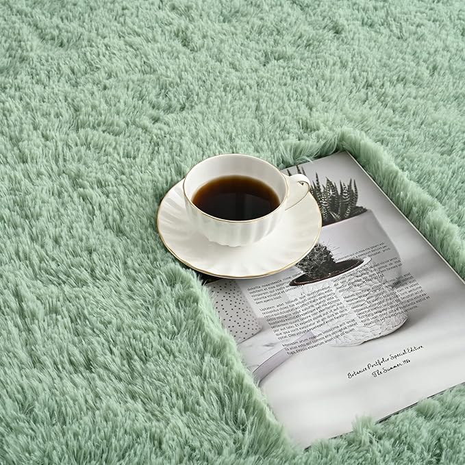 Sage Green Runner Area Rugs for Bedroom Living Room, 2x6 Feet Fluffy Bedside Rugs, Soft Shaggy Carpet Rug for Kids Room Nursery, Furry Rugs for Girls Boys Dorm Room Home Decor