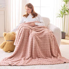 NEWCOSPLAY Super Soft Twin Blanket Pink Premium Silky Flannel Fleece 3D Waffle Checkered Lightweight Bed Blanket All Season Use (Pink, Twin(60"x80"))