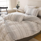 Cottonight White Black Boho Comforter Set Twin Farmhouse Tufted Bedding Set Soft Bohemain Shabby Chic Blanket Quilts Embroidery Rustic Luxury Soft 3PCS Bed Set for Women Men