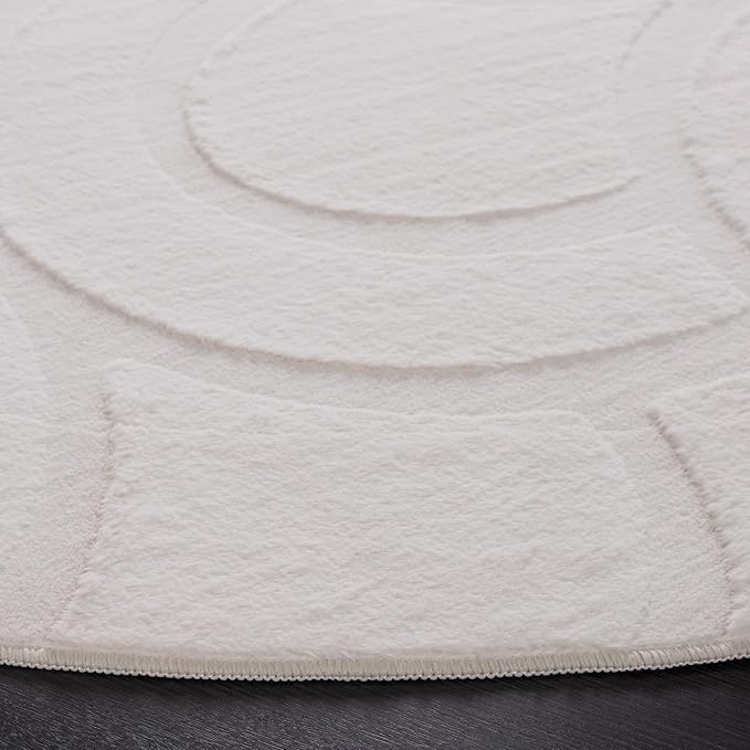 SAFAVIEH Washable Rug Faux Rabbit Fur Shag Collection - 6' Round, Ivory, Slip Resistant & Easy Cleaning, Ideal for Living Room, Bedroom, Kids Playroom, Nursery, Dining Space (FRF872A)