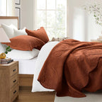 IR Imperial Rooms 8 Pack Quilt King Size Bedding (106" x 96") - Bulk Wholesale for Hotels, Guest Bedroom & Airbnbs - Lightweight Microfiber Reversible Floral Embossed Quilts Bedspreads (Rust)