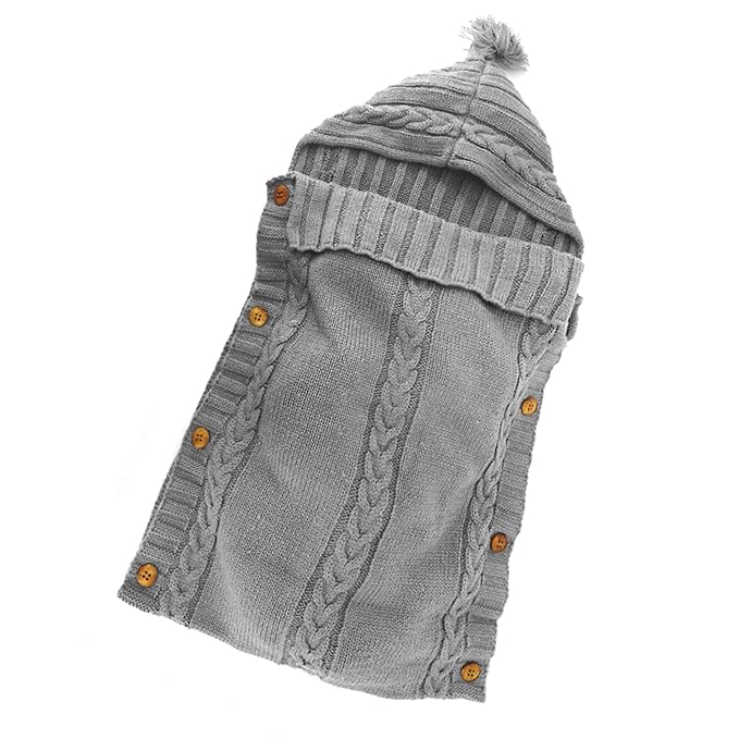 XMWEALTHY Newborn Baby Wrap Swaddle Blanket Knit Sleeping Bag Receiving Blankets Stroller Wrap for Baby Dark Grey 0-6 Month