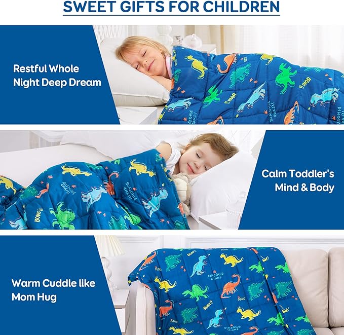 Kivik Weighted Blanket 3lbs, Blue Dinosaur Weighted Blankets, Cute Small Weighted Blankets 3 Pounds, Washable Soft Heavy Blanket Throw for All-Season, 36x48 Inches Blue