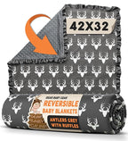 Dear Baby Gear - Reversible Baby Blankets - Soft Nursery Blanket for Newborn - Toddler Blankey - Throw Blanket for Boys & Girls - Infant Blankets - 42x32 (Antlers Grey with Ruffles)