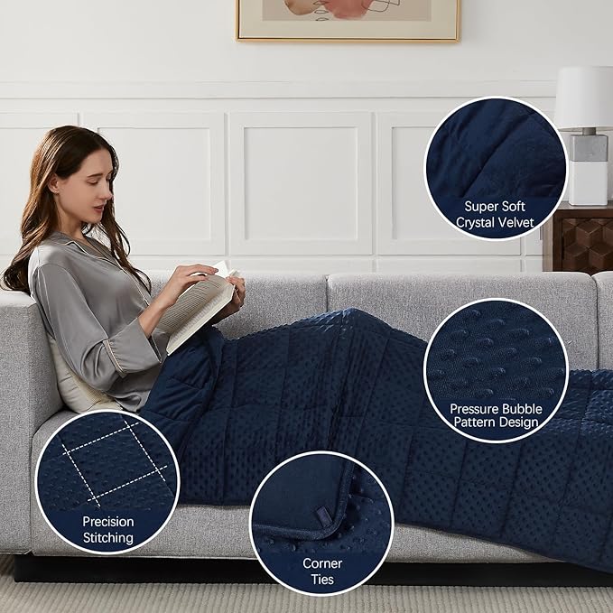 CuteKing Weighted Blanket - Weighted Blanket with Premium Glass Beads - Heavy Blanket Crystal Velvet for Comfort Sleep - Thick Blanket All Season (12lbs, 48"x72", Blue Bubble)