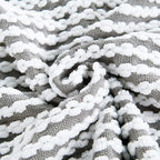 Striped Knit Throw Blanket with Braided Tassels 50" x 60", Hand Knitted Soft Chunky Chain Design Boho Farmhouse Blanket, Two Tone Tassel Decor Throw for Couch Bed Sofa Outdoor, Gray White