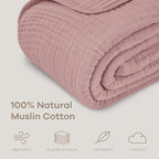 Comfy Cubs Muslin Throw Blanket - 50” x 60” Quilted Design - Lightweight, Breathable 6-Layer Gauze Fabric - Soft Cotton Blanket for Home or Travel - Packaged in Elegant Gift Box - Mauve