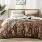 Love's cabin Chocolate Full Comforter Set - Full Size Comforter Set, 3 Pieces Cute Floral Bedding Sets for All Seasons,1 Soft Reversible Botanical Flowers Comforter and 2 Pillow Shams