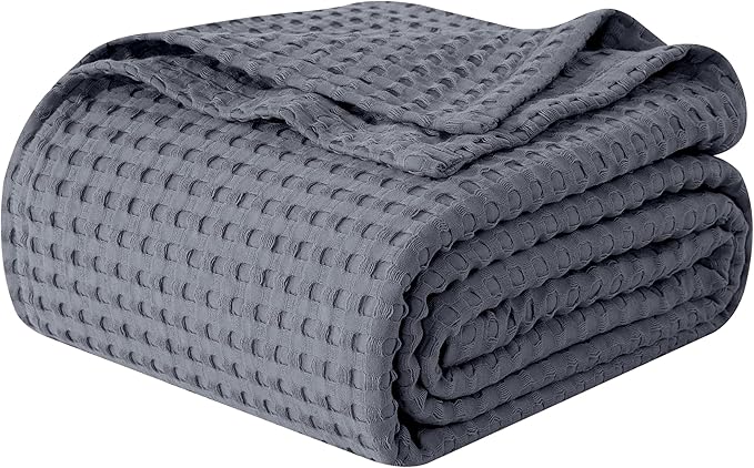 Elegant Comfort Premium 100% Cotton Waffle Blanket - Lightweight Breathable Waffle Weave Bed Blanket - Soft and Warm All Season Blanket for Couch, Sofa and Bed, Full Size 88x88 Inches, Gray