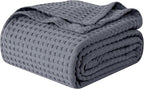 Elegant Comfort Premium 100% Cotton Waffle Blanket - Lightweight Breathable Waffle Weave Bed Blanket - Soft and Warm All Season Blanket for Couch, Sofa and Bed, Full Size 88x88 Inches, Gray
