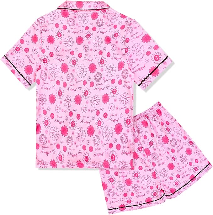 QPANCY Kids Satin Pajamas Sets Baby Boy Girl Button-Down Silk Sleepwear 2 Piece Short Sleeve Loungewear Clothes Set