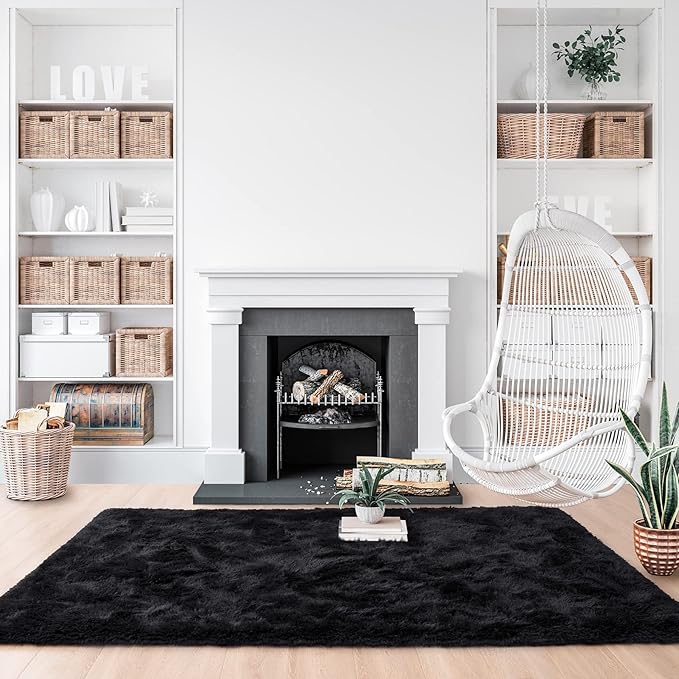 Noahas Fluffy Black 6x9 Area Rugs for Living Room,Large Living Room Rug,Big Shag Rug,Soft Plush Thick Bedroom Carpet Living Room Decor