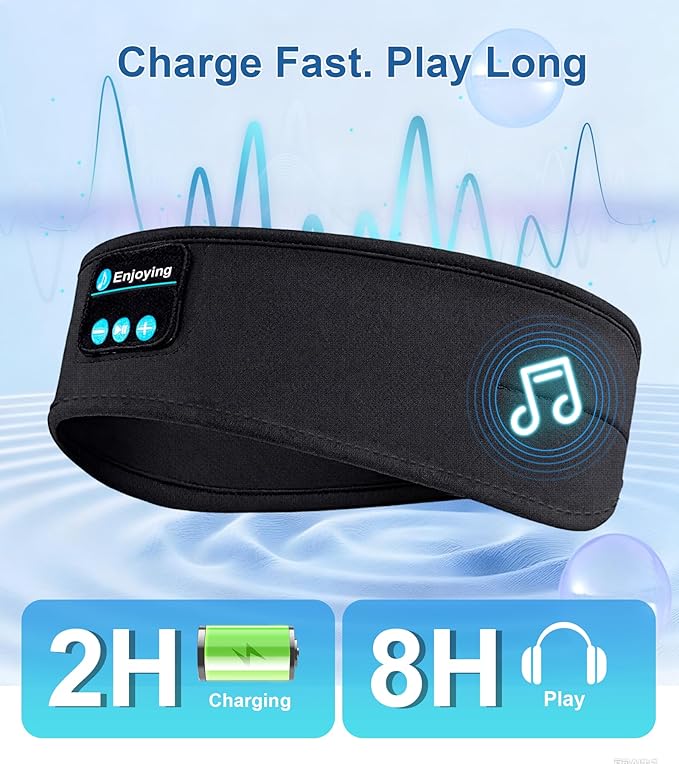 nine-tailed fox Sleep Mask Bluetooth Wireless Headphones Black for Women Men, Washable Sleeping Eye Mask for Side Sleeper, Soft Cotton Eye Music Covers for Travel Home