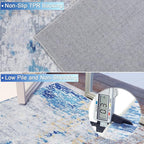 Area Rug 8x10 Washable Rugs Modern Abstract Area Rug Soft Non-Slip Non-Shedding Faux Wool Stain Resistant Floor Carpets for Living Room Bedroom Dining Room Kids Room Home Office (Blue, Ivory)