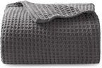 Bedsure Gentlesoft 100% Cotton Blanket Twin XL Size for College Dorm - Cooling Breathable and Soft for Spring Summer, Waffle Weave Twin Blanket for Bed, Dorm Room Essentials, Dark Grey, 66x90 inches