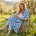 Amélie Home Chunky Knit Throw Blanket for Couch, Soft Chenille Handmade Crochet Throw Rope Knot Blanket for Couch, 50"x60", Space-Dyed Blue