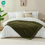 Chenille Throw Blanket for Couch with Tassels,50"X60" Soft Cozy Lightweight Knitted Boho Decorative Blankets for Bed and Sofa,Olive Green