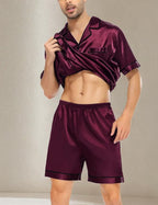 SWOMOG Satin Matching Pajamas Sets Couple Silk Button Down Nightwear Women & Men Short Sleeve Sleepwear 2 Pieces Loungewear