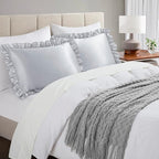 Silky Satin Ruffled Pillow Cases for Hair and Skin,Light Gray Silk Pillowcases Queen Set of 2 with Envelope Closure Princess Room Decoration