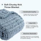 Battilo Bluish Grey Chenille Throw Blanket, Chunky Knit Throw Blanket for Couch, Soft Cozy Warm Cable Knit Blankets for Bed, Sofa, Living Room, 50"x60"
