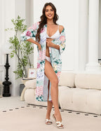 Ekouaer Robes for Women Long Knit Bathrobe Lightweight 3/4 Sleeves Kimono Robe Soft Sleepwear with Pockets S-XXL