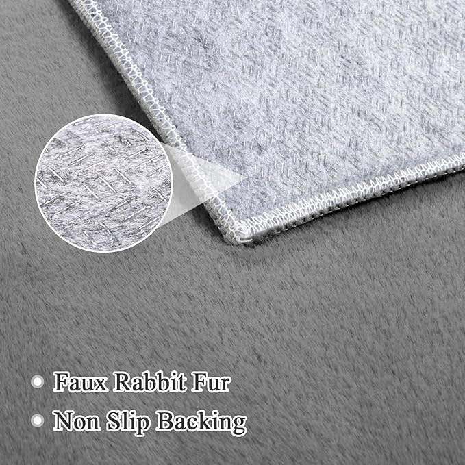 SHACOS Silky Soft Faux Rabbit Fur Area Rug 6'x9' Non Slip Washable Padded Throw Rugs Fluffy Cozy Indoor Modern Carpet for Living Room Bedroom Dining Room Kids Room Dorm Home Decor, Grey
