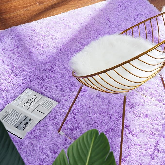 Softlife Light Purple Area Rug for Bedroom, Fluffy Shag Plush Rugs for Living Room Girls, Shaggy Throw Soft Fuzzy Small Kids Carpet for Dorm Bedside Ultra Cozy Non-Slip Indoor Decor, 4x5.3 Feet