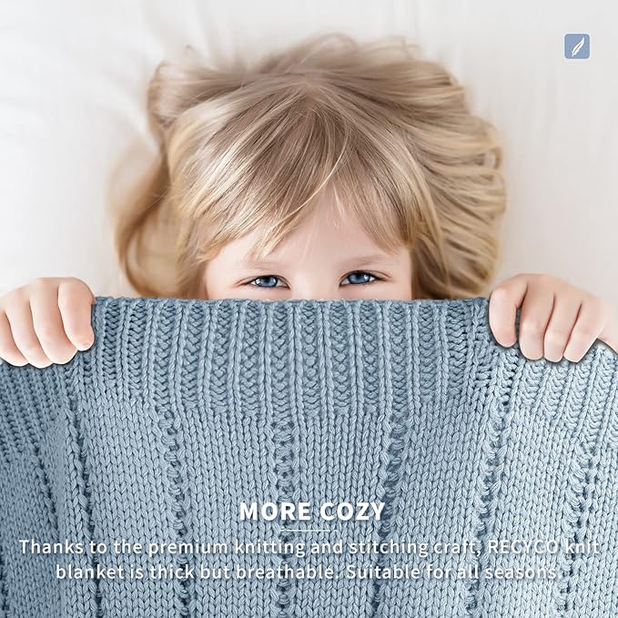 RECYCO Cable Knit Blue Throw Blanket for Couch, Super Soft Warm Cozy Decorative Knitted Throw Blanket 2.3LB for Bed, Sofa, Chair 50"x60"