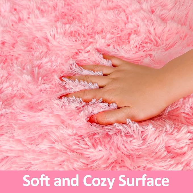 Pink Runner Rug for Bedroom 2x6 Fluffy Shaggy Area Rug for Living Room Soft Plush Fuzzy Rug Bedside Runners for Hallway Princess Girls Baby Nursery Room Modern Indoor Decor Carpet