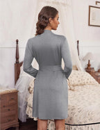 Ekouaer Women‘s Robes Lightweight 3/4 Sleeve Short Knit Bathrobe Soft Knee Length Sleepwear Robes with Pockets S-XXL