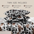 MR&HM Satin Sheets with Elastic Corner Straps, Twin Size 3-Piece Silky Bedding Set, Deep Pocket 15 Inches, Good for Hair & Skin (Twin, Cow Print)