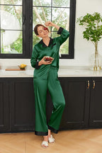 Ekouaer Silk Pajamas for Women Long Sleeve Satin Pajama Set Silky Pj Sets 2 Piece Button Down Loungewear Sleepwear