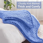 Negwoo Chunky Knit Throw Blanket, 60''*80'' Knitted Throw Chenille Yarn for Bed Couch, Handmade Light Blue Crochet Big Thick Blanket, Machine Washable Cute Comfy Blanket for Home Decor
