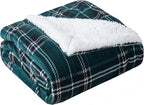 Elegant Comfort Throw Blanket, Reversible Sherpa Flannel, Ultra-Soft, Fuzzy, Cozy and Plush- All Season Lightweight Decorative Throw, 50 x 60 inches, Plaid Design Sherpa Throw, Green