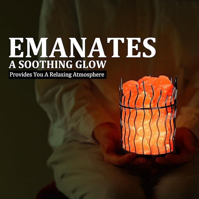 Natural Himalayan Salt , Tall Round Metal Basket lamp with Dimmer Switch | 8-10 lbs