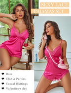 Avidlove Satin Pajamas Set Womens Lace Sleepwear Sexy Lingerie Cami Shorts Set S-XXL
