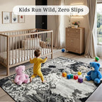 CRYPTOLITE Living Room Rug Washable Abstract Rugs with Non-Slip Backing Low Pile Area Rug for Living Room, Bedroom, Dining Room, 6x9, Black