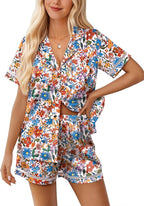 Ekouaer Womens Silk Pajama Sets Button Up Satin Pjs Short Sleeve 2 Piece Pj Sets Cute Lounge Sets with Chest Pocket