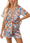 Ekouaer Womens Silk Pajama Sets Button Up Satin Pjs Short Sleeve 2 Piece Pj Sets Cute Lounge Sets with Chest Pocket