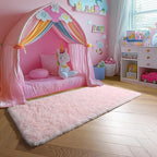 Amdrebio Pink Runner Rug 2x6 for Girls Bedroom, Fluffy Shaggy Bedside Floor Area Rugs for Kids Room Decor, Cute Shag Fuzzy Thick Carpet for Teens Toddler Baby Nursery Preppy Dorm Classroom Playroom